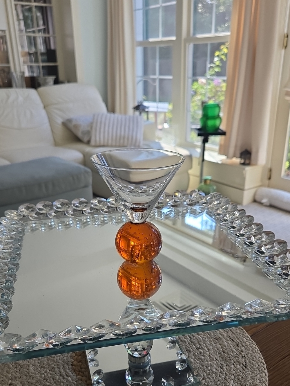 Clear Glass Martini with Amber Globe Stem - Home Accents